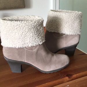 Tan booties with Sherpa cuff